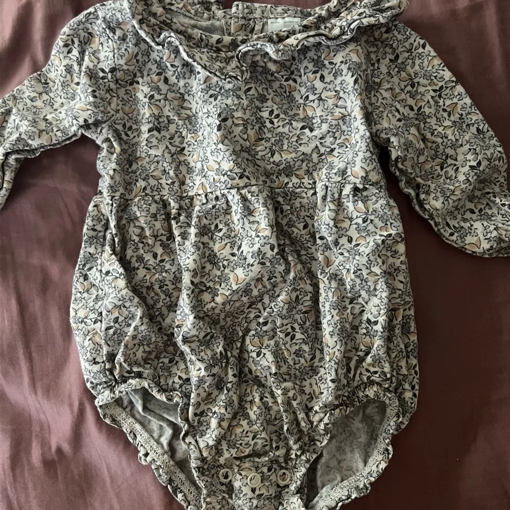 Carter's Cream and Navy Floral Ruffle Neck One-Piece